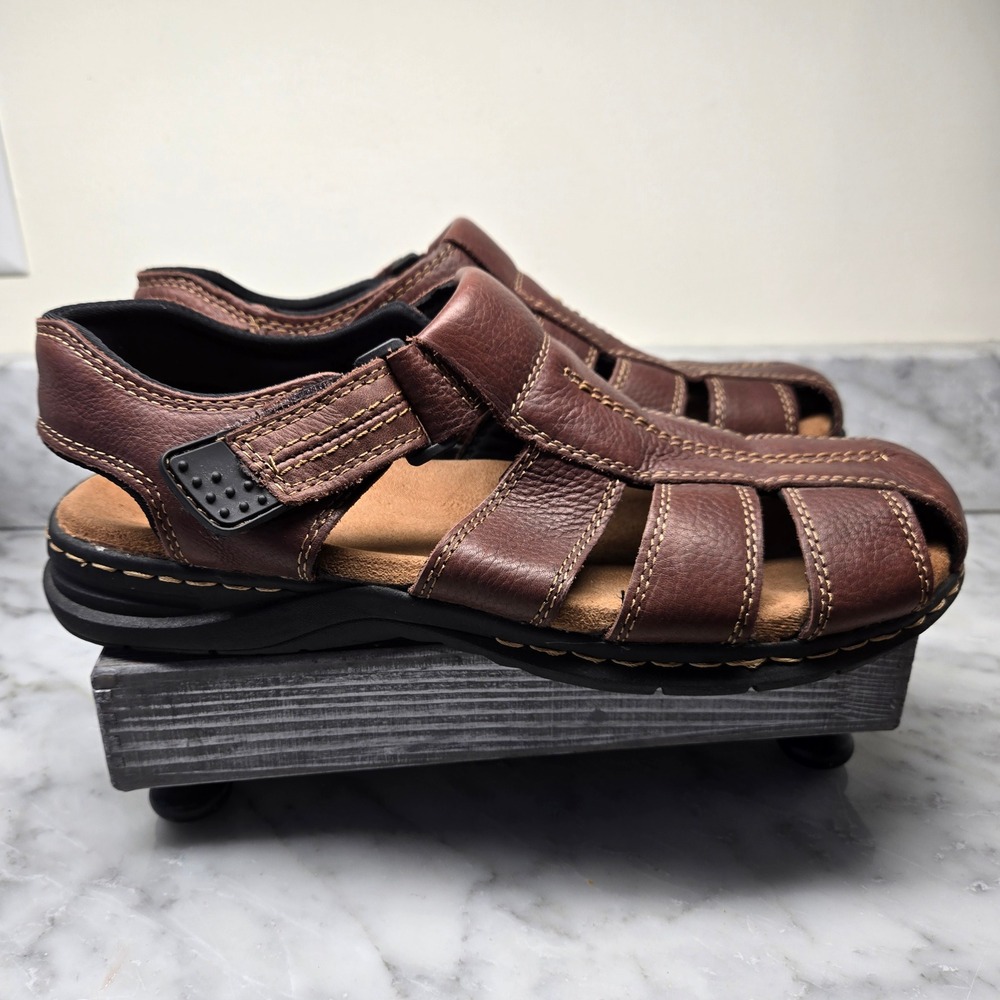 Dr. Scholls Gaston Mens Brown Leather Fisherman Sandals‎ Memory Foam Size 13 M - Picture 9 of 14